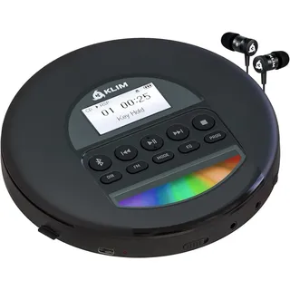 Klim Nomad CD Player Bluetooth - Tragbarer CD-Player Discman mit langlebigem Akku – Inklusive Kopfhörer – CD-R, CD-RW, MP3 – Mit TF-Reader, Radio FM – Ideal für Autos