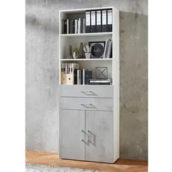 Home Office Schrank in Beton Optik Grau Weiß