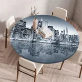 FANSU Tischdecke Outdoor Wetterfest Rund mit Gummizug, Rund Tischdecke 3D Muster Waschbar und Abwischbar für Esstisch, Couchtisch, Gartentisch Geeignet (Graue Stadt,140cm)