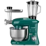 Kubo Küchenmaschine - 7 Zubehörteile: Mixbecher, Fleischwolf, große Schüssel, Schutzdeckel, Schneebesen, Mixer und Knetmaschine Farbe: Grün - Grün