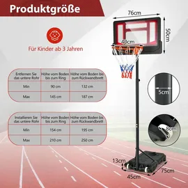 Costway Basketballkorb mit Ständer rot 90-210 cm