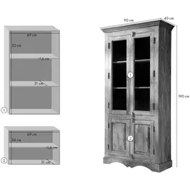MASSIVMOEBEL24.DE Vitrine 90 x 40 x 190 cm Grau