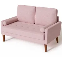 Vesgantti Sofa 2 Sitzer, Modernes 2er Sofa mit 2 Wurfkissen, Kleine Stoffcouch mit Armlehne, Mini Sofa für Wohnzimmer/Wohnung/Büro, Einfache Montage, Rosa, 121 x 77 x 87CM