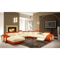 JVmoebel Wohnlandschaft Beige Ledercouch mit Boxspring-Polsterung und Kissen, Made in Europa beige|orange