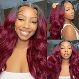 TQPQHQT Bob Perücke Echthaar Perücke Human Hair Wig Perücke Rot Bob Wig For Black Women 4x4 Lace Closure Wig Body Wave 1B99J Red Wigs Peruvian Virgin Human Hair Wigs Ombre 10 Zoll