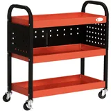 DURHAND Werkstatt-Rollwagen mit 3 Regalen, Werkzeugwagen mit Bremse, Transportwagen für Werkzeug mit Hakenlöchern für Garage, Lagerhaus, max. 100 kg Belastbar, Rot
