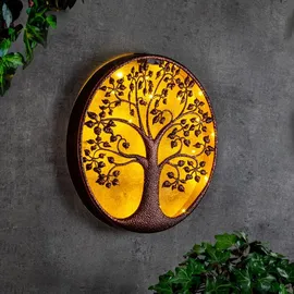 Spetebo Led Solar Wanddeko Baum Antik Bronze - 40 Cm - Metall Wand Bild Warm Weiß Beleuchtet - Garten Deko Beleuchtung Terrasse Balkon Dekoration