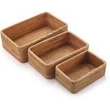 Natürliches Rattan Aufbewahrungskorb Rechteckig Gewebt Aufbewahrungsbox Stapelbar Schlüsselhalter für Küchenschränke Regal 3 Stück