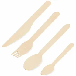VEPATIM 80x Holz Besteck Set biologisch abbaubar Gabeln Messer Löffel Kaffeelöffel