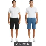 2er Pack Herren Stretch Schlupfjeans-Bermuda Baumwoll-Hose kurze Hose Sommer-Hose 926836 Blau/Schwarz - 38