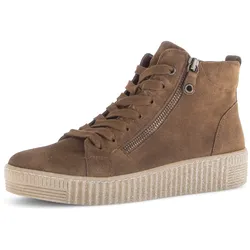 Sneakerboots GABOR, Damen, Gr. 38, braun (rehbraun), Ziegenveloursleder, unifarben, sportlich, Schuhe, Plateau, Stiefelette, Schnürboots mit Best Fitting Funktion
