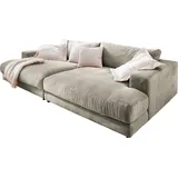 KAWOLA Big Sofa XL MADELINE mit Holztablett natur für Armlehne Cord steingrau