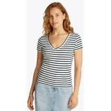 Tommy Jeans Dw0dw17385 Kurzarm-T-Shirt Mit V-ausschnitt Ecru / Navy S