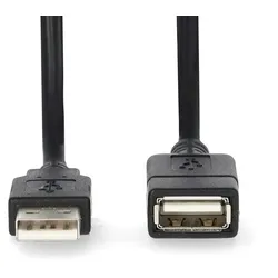 Nedis USB-Kabel - USB 2.0 - USB-A Stecker - USB-A Buchse - 480 Mbps - Vernickelt - 3.00 m - Rund - PVC - Schwarz - Box
