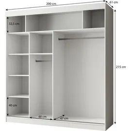 beautysofa Schiebetürenschrank PACO 200 x 215 x 61 cm Weiß