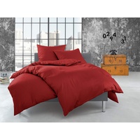 Bettwaesche-mit-Stil warme Fein Flanell Winter Bettwäsche rot Uni/einfarbig 240x220 + 2X 80x80 cm - 100% Baumwolle
