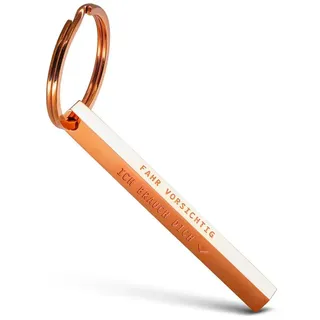 FABACH "Cuboid Schlüsselanhänger Fahr vorsichtig ich brauch dich - Quader Auto Schlüsselanhänger aus Edelstahl - Stäbchen Anhänger mit tiefer filigraner Gravur Fahr vorsichtig - Einheitsgröße