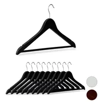 Relaxdays Kleiderbügel Holz, 10er Set, Schwarz,Silber