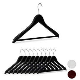 Relaxdays Kleiderbügel Holz, 10er Set, Schwarz,Silber
