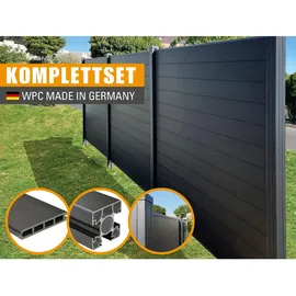 KOVALEX WPC Sichtschutzzaun-Element inkl. 2 Pfosten Anthrazit Mattiert