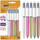BIC 4 Farben Kugelschreiber Set 4 Colours Shine, in verschiedenen Farben, 5er Pack, Ideal für das Büro, das Home Office oder die Schule
