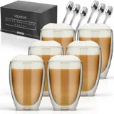 VALNOVA® Latte Macchiato Gläser [6x 350ml] - Doppelwandige Kaffeegläser Inkl. 6x Löffel - Cappuccino Gläser aus Borosilikat-Glas mit Thermo-Effekt für heiße und kalte Getränke