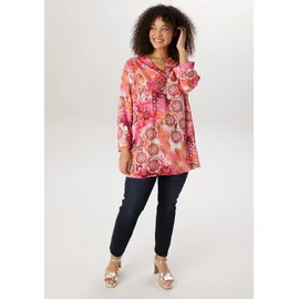 aniston plus Schlupfbluse mit extravaganten farbenfrohes Blumen-Paileydessin Lila/Orange/Pink/Schwarz 52