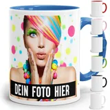 Fototasse selbst individuell gestalten/Personalisiert mit Foto oder Bild Bedrucken/Tasse in verschiedenen Farben aus Keramik (Cambridgeblue)