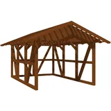 SKANHOLZ Skan Holz Carport Schwarzwald m. Dachlattung u. Rückwand 424 x 600 cm Nuss