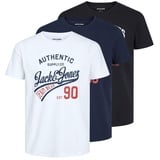 JACK & JONES Ethan Kurzarm-T-Shirt 3 Einheiten Black Pack Black / White / Navyblazer M