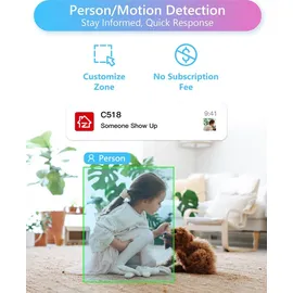 ZOSI 2K WLAN Überwachungskamera Innen, 360° Schwenkbare Kamera Indoor für Baby, 2,4/5Ghz WiFi, KI Personenerkennung, Auto-Tracking, One-Touch-Call, C518