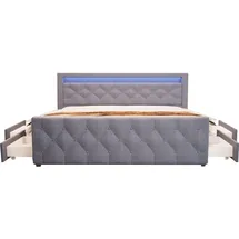 Home Deluxe - Polsterbett VELARA - 140 x 200 cm, Farbe: Dunkelgrau, gepolstertes Kopfteil mit LED Beleuchtung, inkl. 4 Schubladen I Doppelbett Komf... - Dunkelgrau