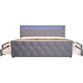 Home Deluxe - Polsterbett VELARA - 140 x 200 cm, Farbe: Dunkelgrau, gepolstertes Kopfteil mit LED Beleuchtung, inkl. 4 Schubladen I Doppelbett Komf... - Dunkelgrau