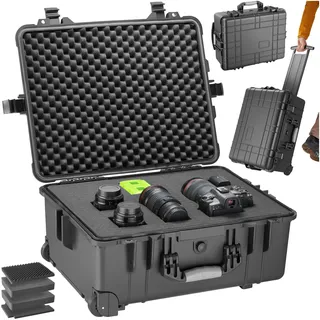 Tectake tectake® Transportkoffer, aus robuster Hartschale mit 3 dicken Schaumstoffeinlagen, in verschiedenen Größen erhältlich, wasserdicht und temperaturbeständig, 34,5 x 23 x 56 cm