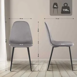 CLP 4er Set Esszimmerstühle Napier grau Samt