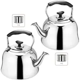 BAYLI 2er Set - 1 L Teekanne aus Edelstahl, Wasserkessel mit Sieb, Pfeifkessel, türkische Tee Kanne für Samowar, Caydanlik, Teebereiter mit Griff und Deckel, türkischer Teekocher - 1 Liter Volumen