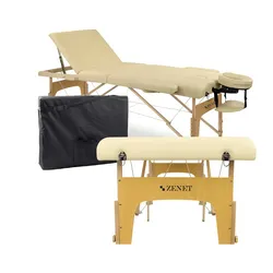 ZENET Holzmassageliege - ausziehbar, verstellbar, professionell, mit Bezug, ZET-1047/M-CREAM