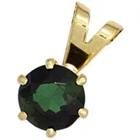 Kettenanhänger JOBO "Anhänger mit Turmalin 10 mm", gelb (gelbgold 585, dunkelgrün), Schmuckanhänger, Damen, Gelbgold 585, Kettenanhänger, 14 Karat 585 Gold