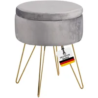 Albatros Hocker mit Stauraum Cannes – Sitzhocker mit Stauraum, Modernes Design, Edler Samt-Bezug – Sitztruhe oder Sitzbank mit Stauraum – optimal als Fußhocker oder Hocker Schminktisch, Grau