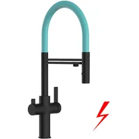 VIZIO Niederdruck 3 Wege Wasserhahn Küchenarmatur Schwarz Matt Türkis