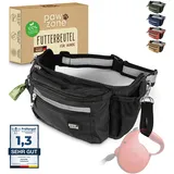 PAWZONE® Futterbeutel Hunde - Leckerlibeutel für Hunde - Bauchtasche für Hunde Zubehör - Leckerlitasche für Hunde - Inkl. Reflektorband & Zusatzgurt für Flexileine (Schwarz)