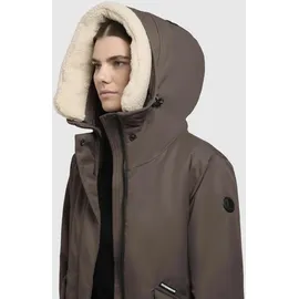 khujo Damen Wintermantel warmer Parka mit weichem Teddyfleece an der Kapuze Taillenzugband und magnetischer Abdeckleiste Agneta-YM Stone Taupe Gr. L - L