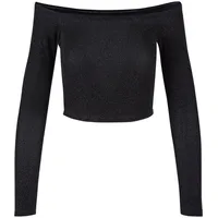 URBAN CLASSICS Ladies Off Shoulder Glitter Longsleeve in Schwarz,