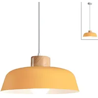 HJXDtech Moderner Minimalismus Pendelleuchte, E27 Holz Lampenfassung, 30cm Gelb Metall Lampenschirm, Höhenverstellbar LED Hängelampe für Küche Schlafzimmer Esstisch