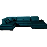 Lisa Design VERMONT - Panorama-Ecksofa in U-Form - XXL - aus Velours - links , Entenblau - Blau