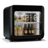 Klarstein Audrey Evo Getränkekühlschrank Mit Glastür - 46L Mini-Kühlschrank, Retro-Design, Doppelt Verglaste Tür, LED-Beleuchtung, 0-10 °C, Energieklasse C, Schwarz