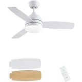 CJOY Deckenventilator mit Fernbedienung Leise 106CM, Weiß Deckenventilator mit Beleuchtung, LED Dimmbar, 3 Blätter Umkehrbar, Deckenventilatoren für Schlafzimmer/Wohnzimmer