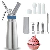 Keyoung 500ml sahnespender, Sahnesyphon Aluminium mit 3 Edelstahl Deko-Düsen und 1 Reinigungbürste, Auslaufsicherer sahnesiphon für die Zubereitung von Schlagsahne, Creme, Mousse und Desserts