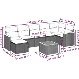 vidaXL 8-teiliges Gartensofa-Set mit Kissen, grau, Polyrattan - Grau