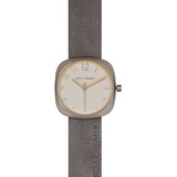 Rolf Cremer | Damenarmbanduhr Moment II 508101 mit grauem Lederarmband und weißem Ziffernblatt und vergoldte Zeiger | Dornschließe in Silber | Silbernes Edelstahlgehäuse